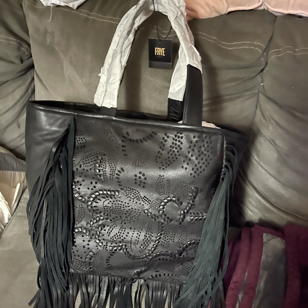 Frye leather fringe tote bag